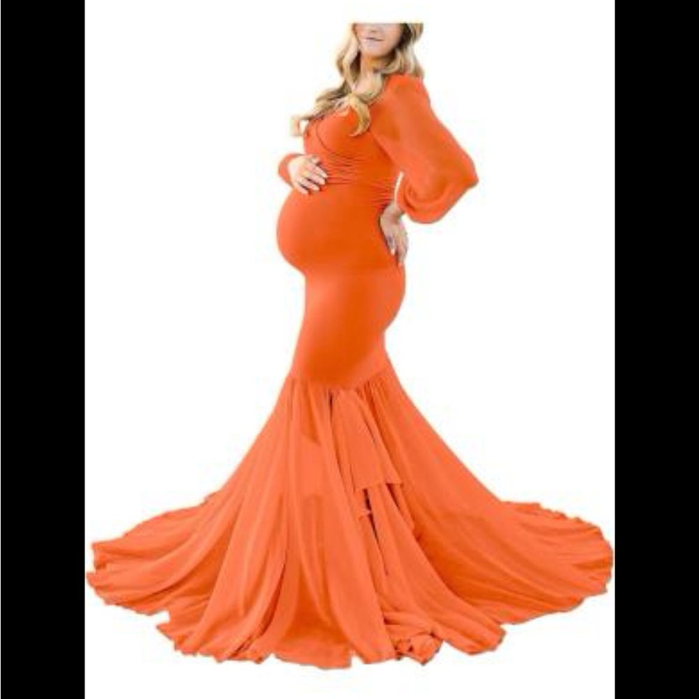 Amazon Orange Maternity Mermaid Maxi Gown